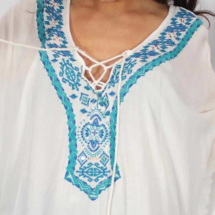 Blusa Poncho Bambula Bordada Talle Grande Importada - Imagen 3
