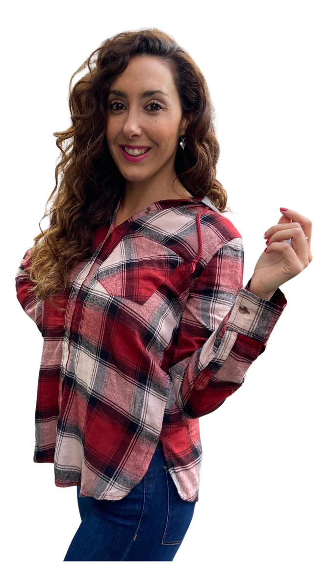 Camisa Mujer Escocesa Cuadrille Capucha Amplia Importada - Imagen 14