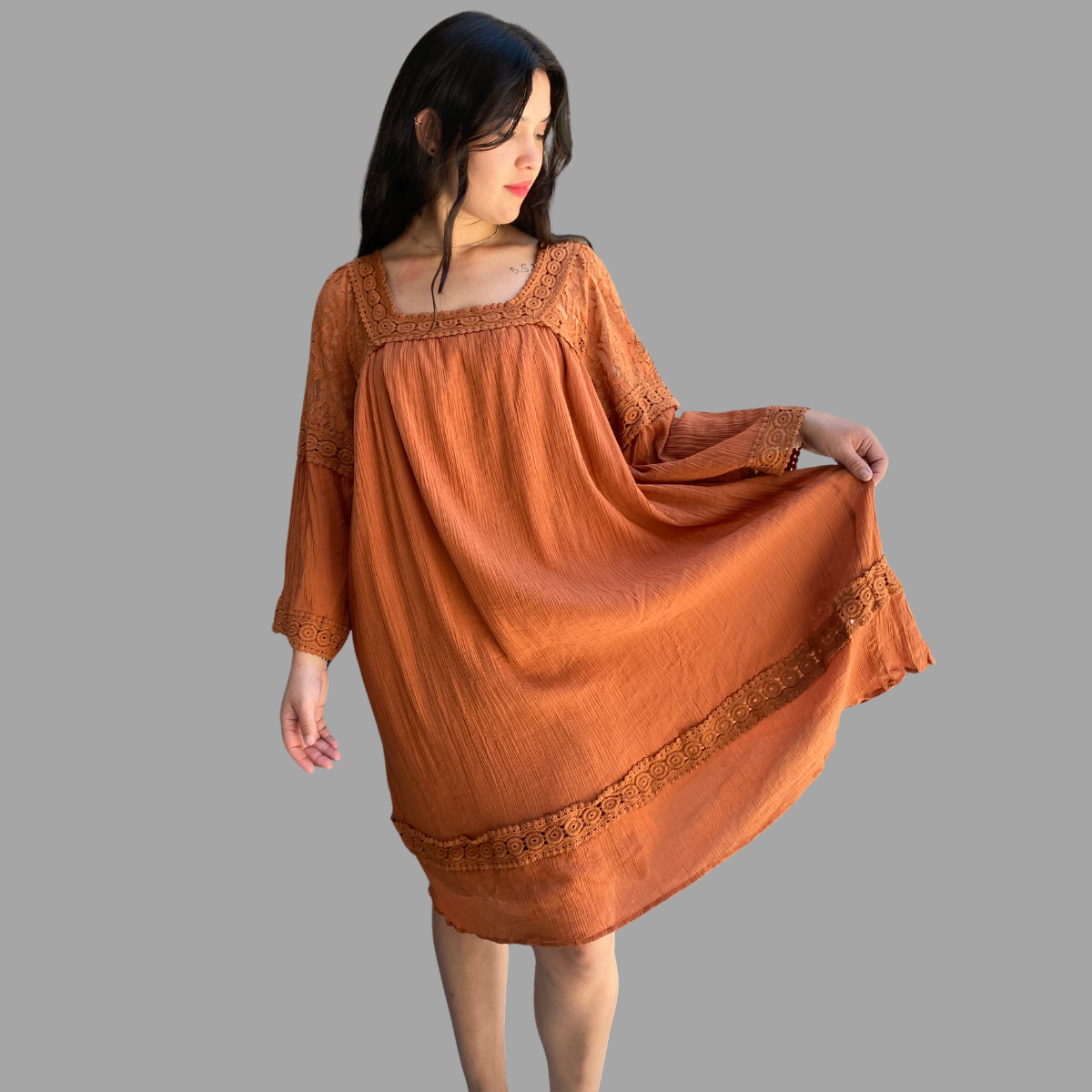 Vestido M 3/4 Lane Talle Grande Encaje Tul Forrado Importado - Imagen 7