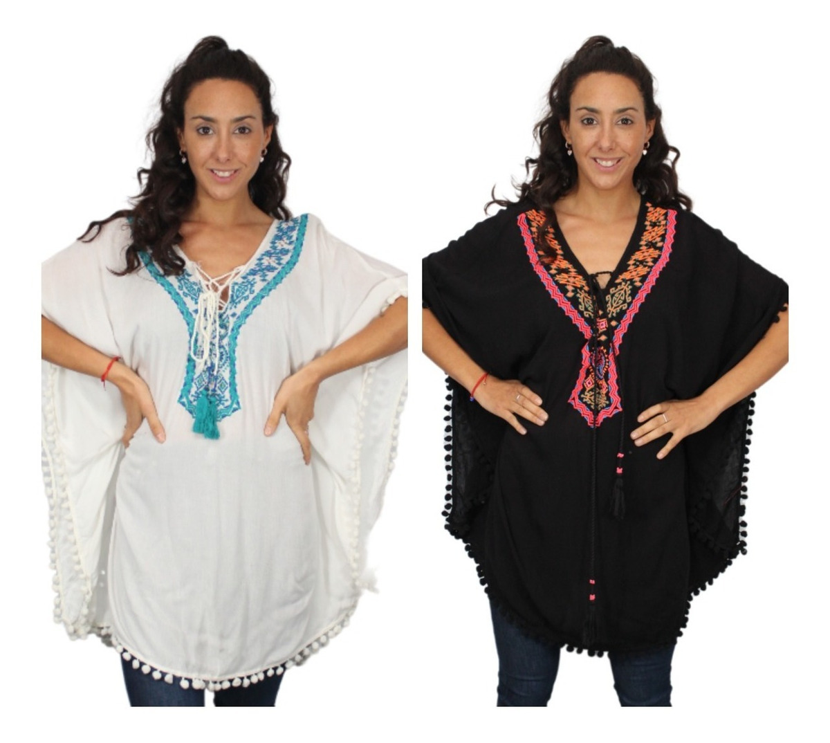 Blusa Poncho Bambula Bordada Talle Grande Importada - Imagen 2