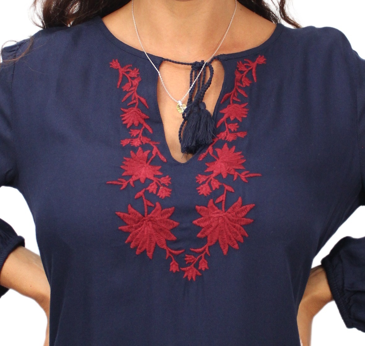 Blusa Old Navy Azul C/bordados Bordo Viscos M/l Y T. Grande - Imagen 4