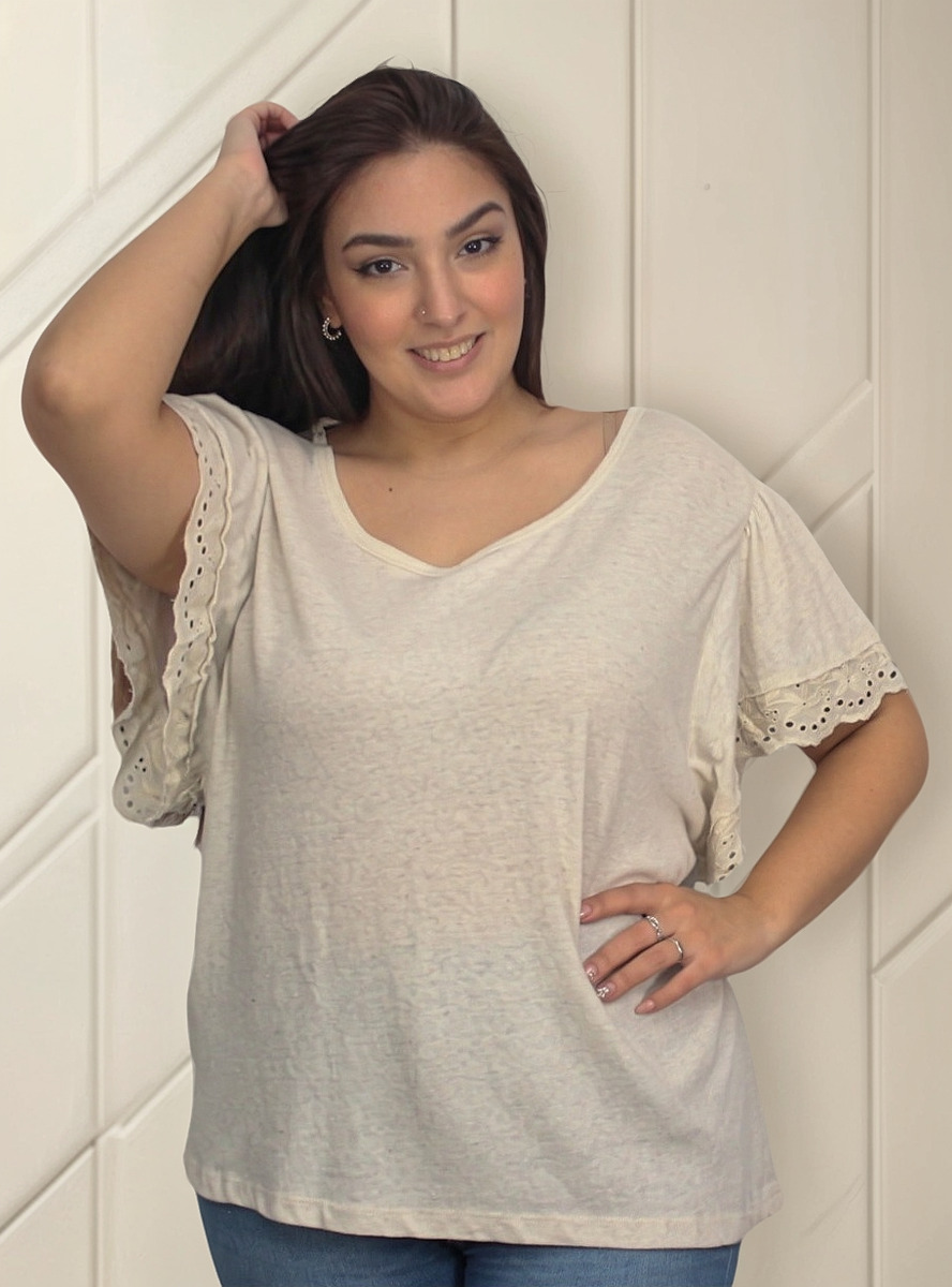 Remera Lisa Broderie Algodon Corta Talle Grande Importada - Imagen 4