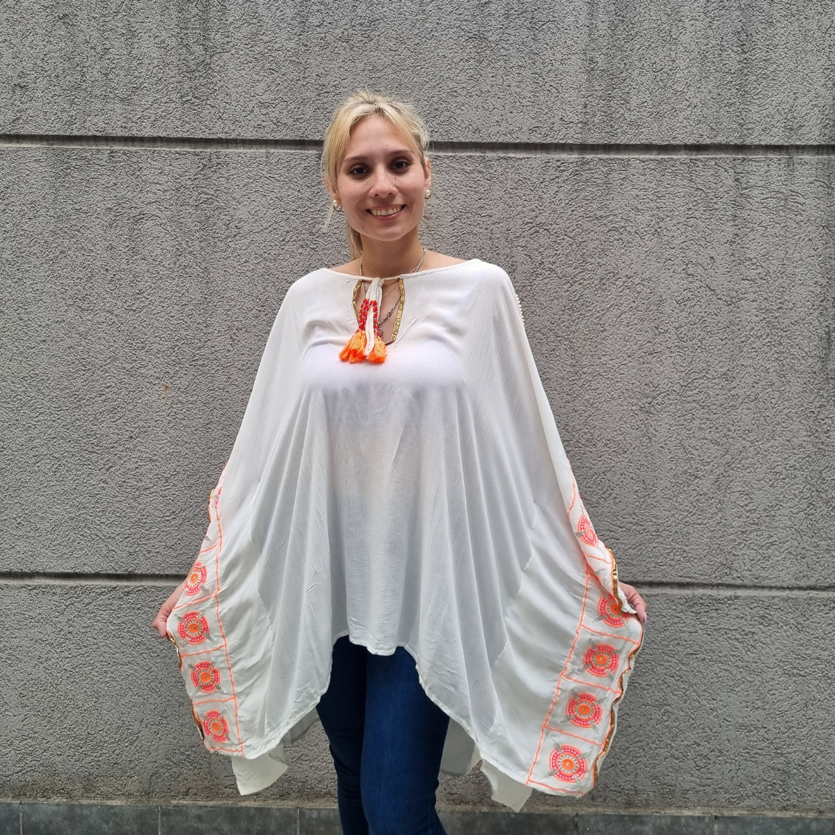Blusa Poncho Bambula Bordada Talle Grande Importada - Imagen 13