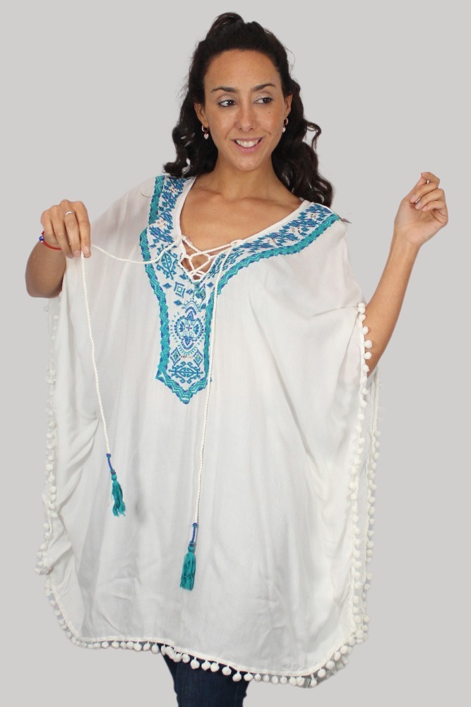 Blusa Poncho Bambula Bordada Talle Grande Importada - Imagen 5
