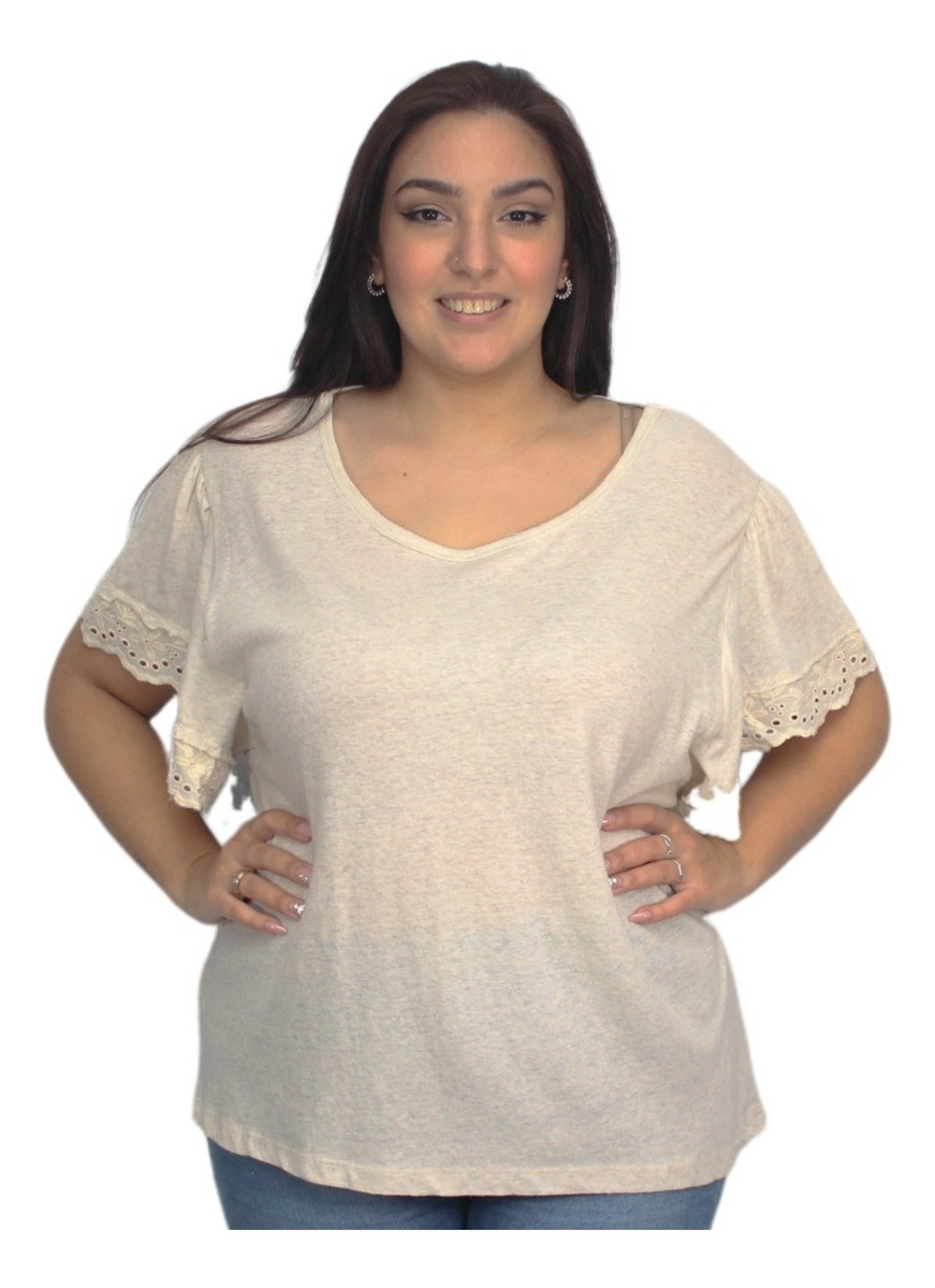 Remera Lisa Broderie Algodon Corta Talle Grande Importada - Imagen 6