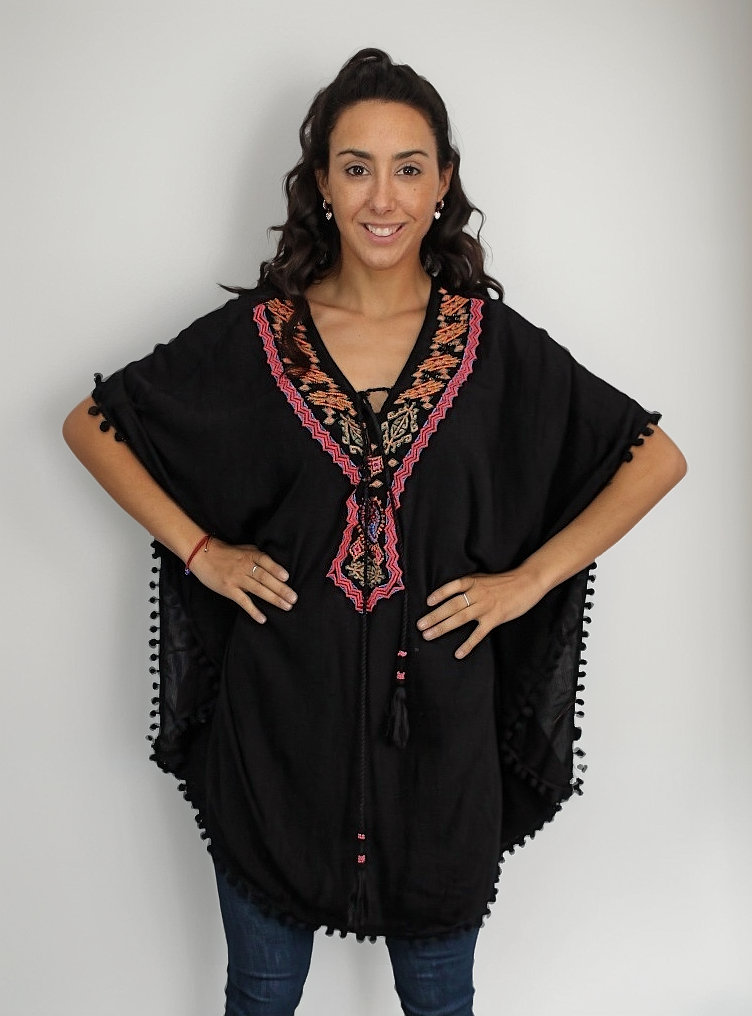 Blusa Poncho Bambula Bordada Talle Grande Importada - Imagen 6