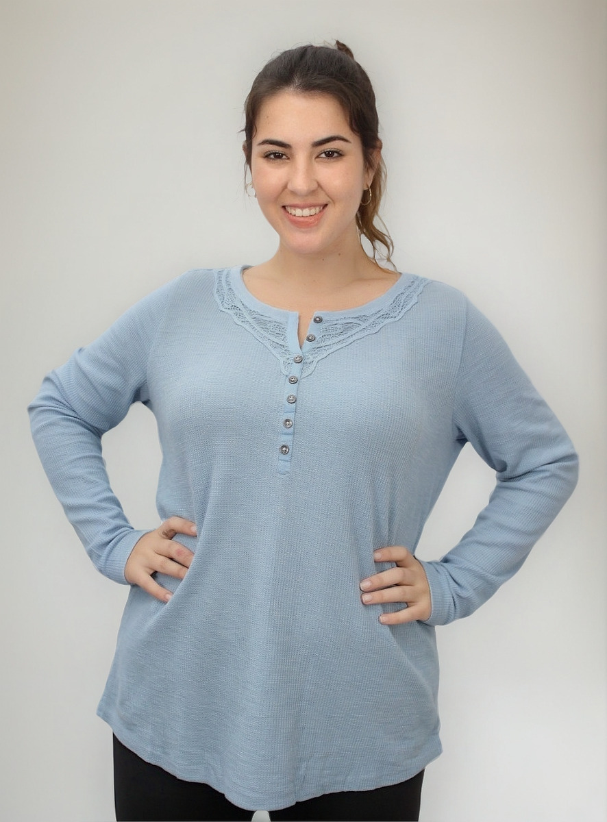 Blusa Remera Sonoma Botones Detalles Encaje T. Grande Import - Imagen 12