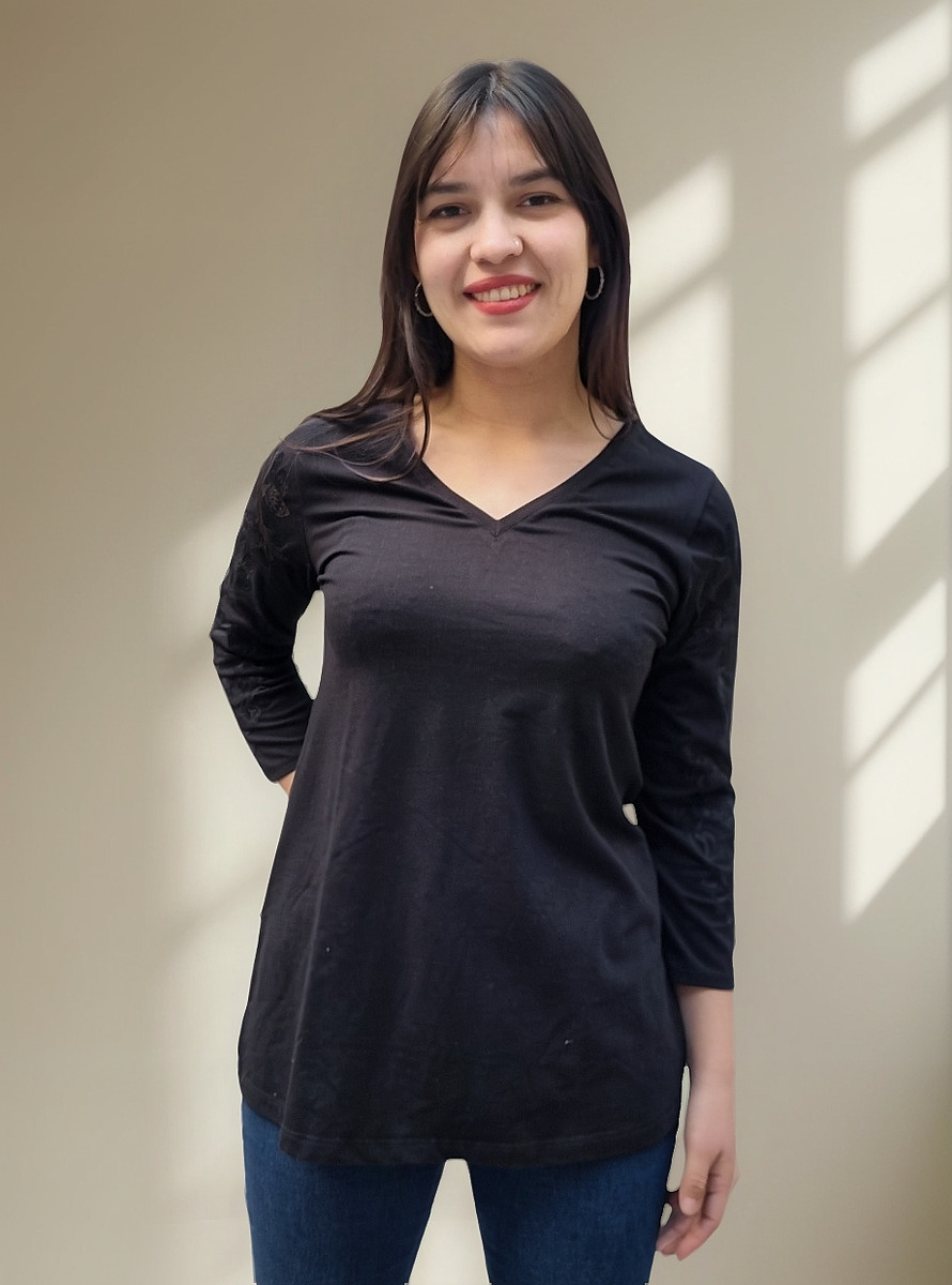 Blusa Remera Manga 3/4 Bordado Mujer Calidad Premium