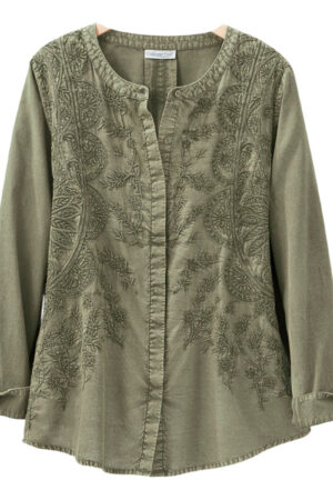 Blusa Camisa Coldwater Creek Bordada Algodon 100% Premium