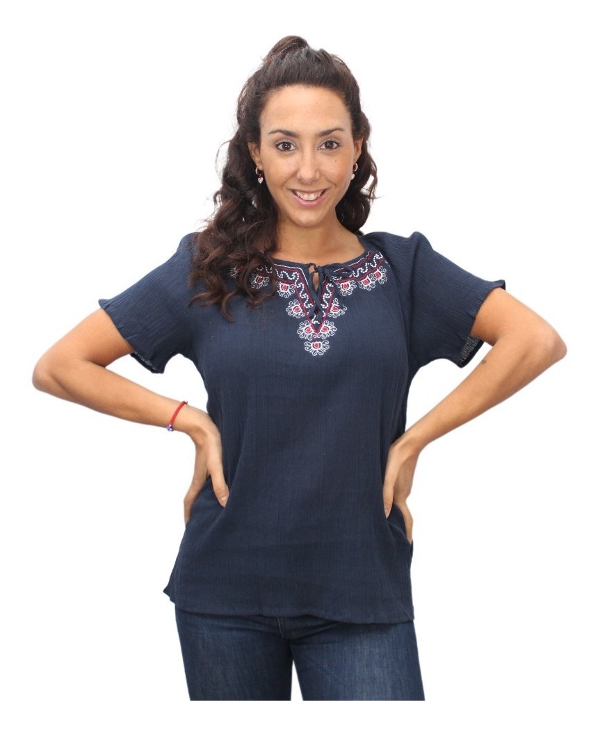 Blusa Bambula Bordada Con Cordon Amplia Importada - Imagen 7