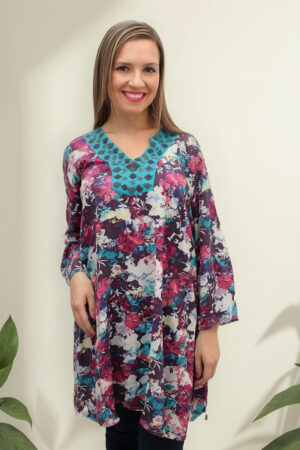 Kurta Tunica Boutique Geometric Bordada Ideal Salidas Causal