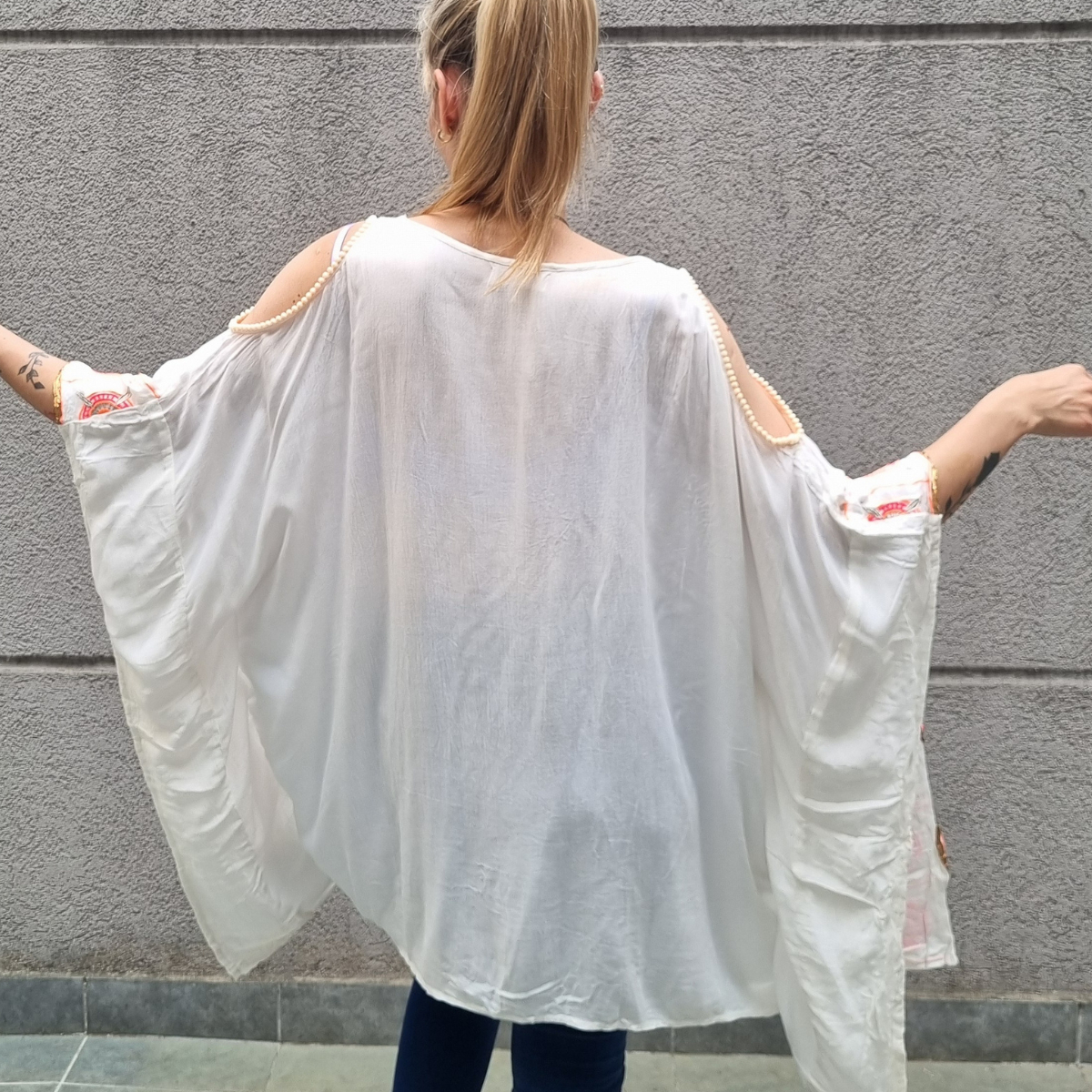 Blusa Poncho Bambula Bordada Talle Grande Importada - Imagen 20