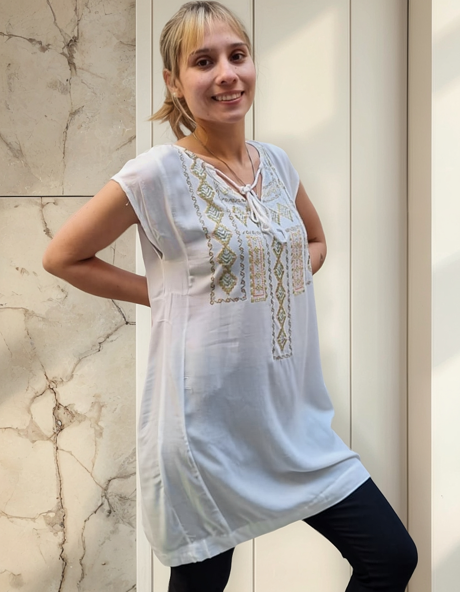 Blusa Vestido Bordado Cordon Talles Grandes - Imagen 14