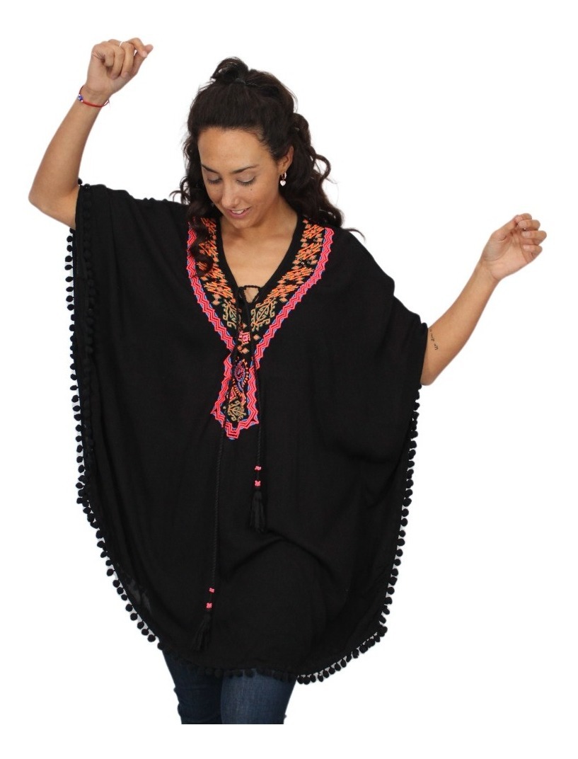 Blusa Poncho Bambula Bordada Talle Grande Importada - Imagen 10