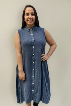 Vestido Gabrielle Stonewash Abotonado Talles Grandes