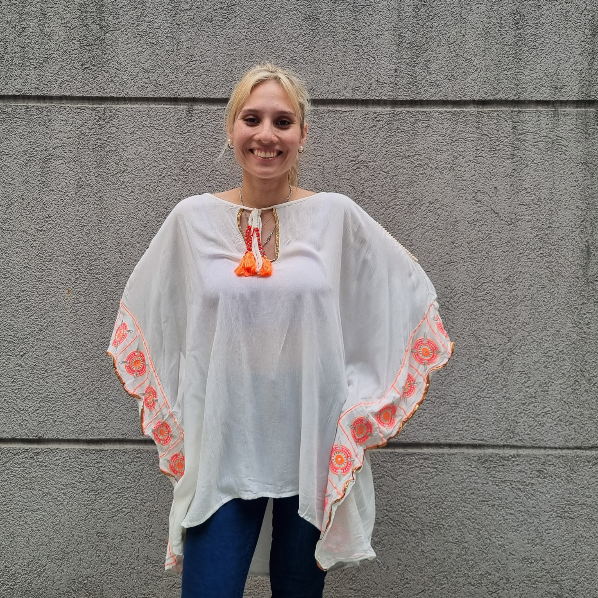 Blusa Poncho Bambula Bordada Talle Grande Importada - Imagen 12