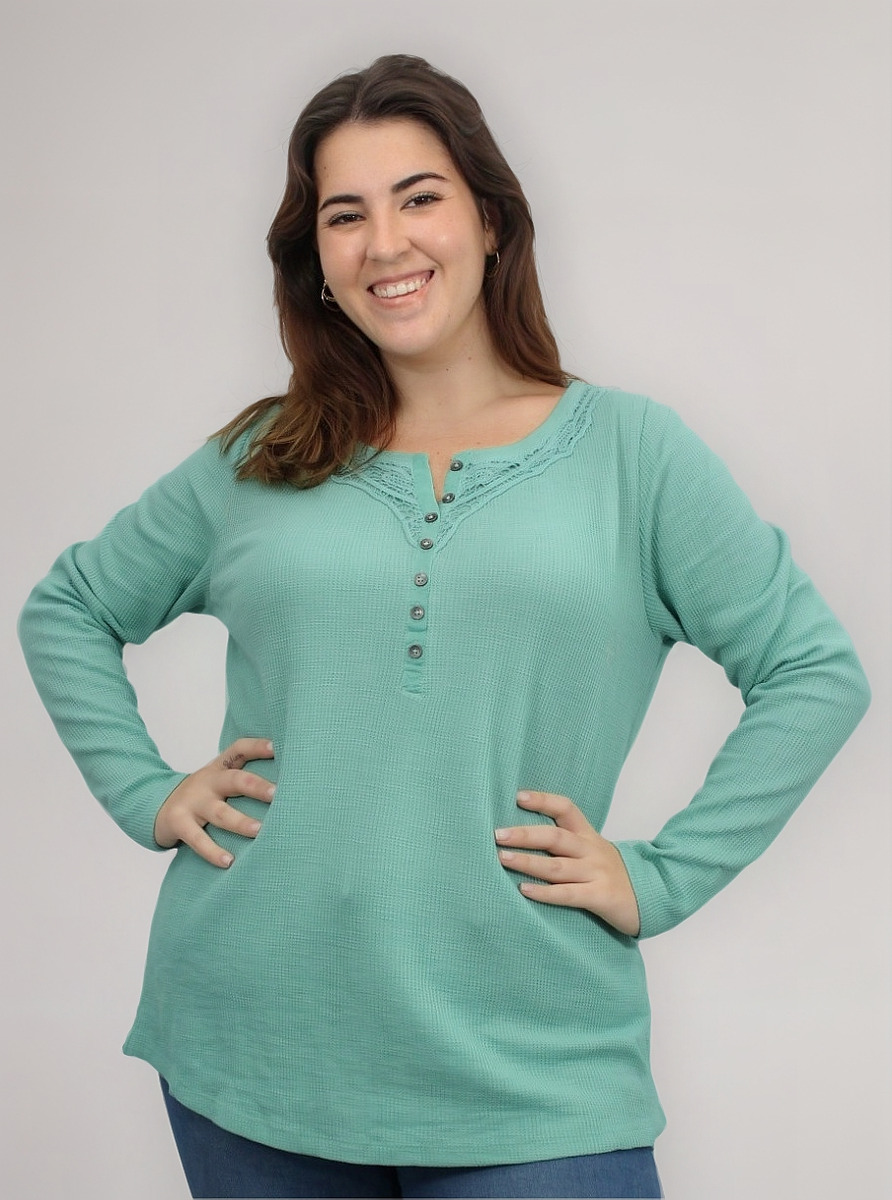 Blusa Remera Sonoma Botones Detalles Encaje T. Grande Import - Imagen 24