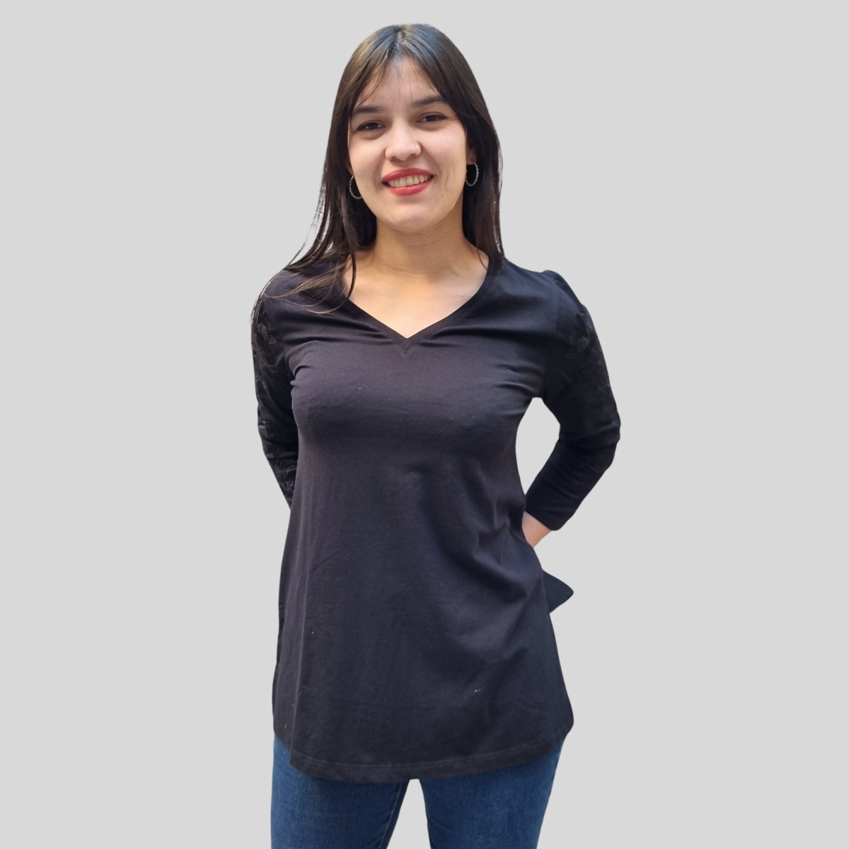 Blusa Remera Manga 3/4 Bordado Mujer Calidad Premium - Imagen 2