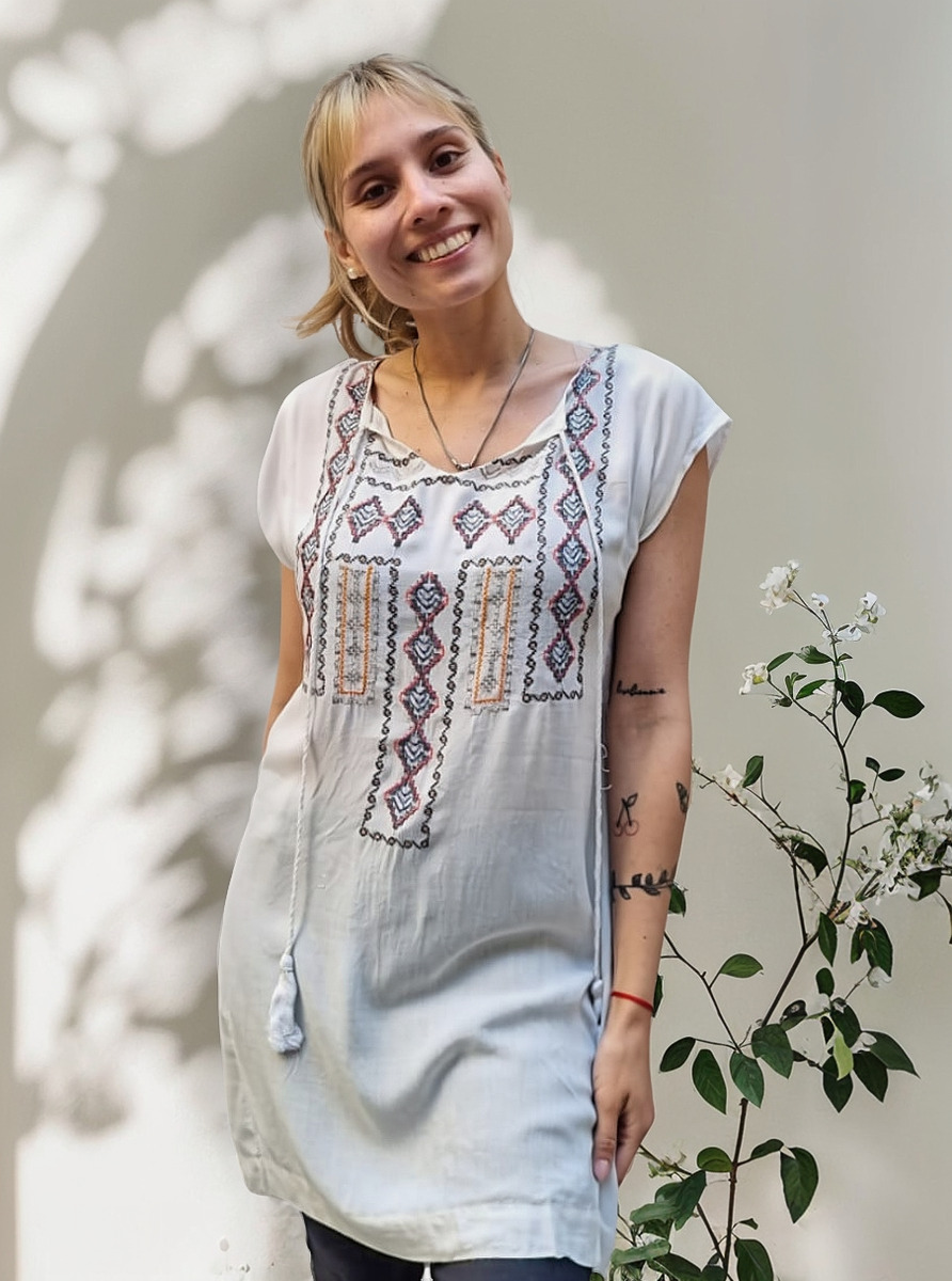 Blusa Vestido Bordado Cordon Talles Grandes