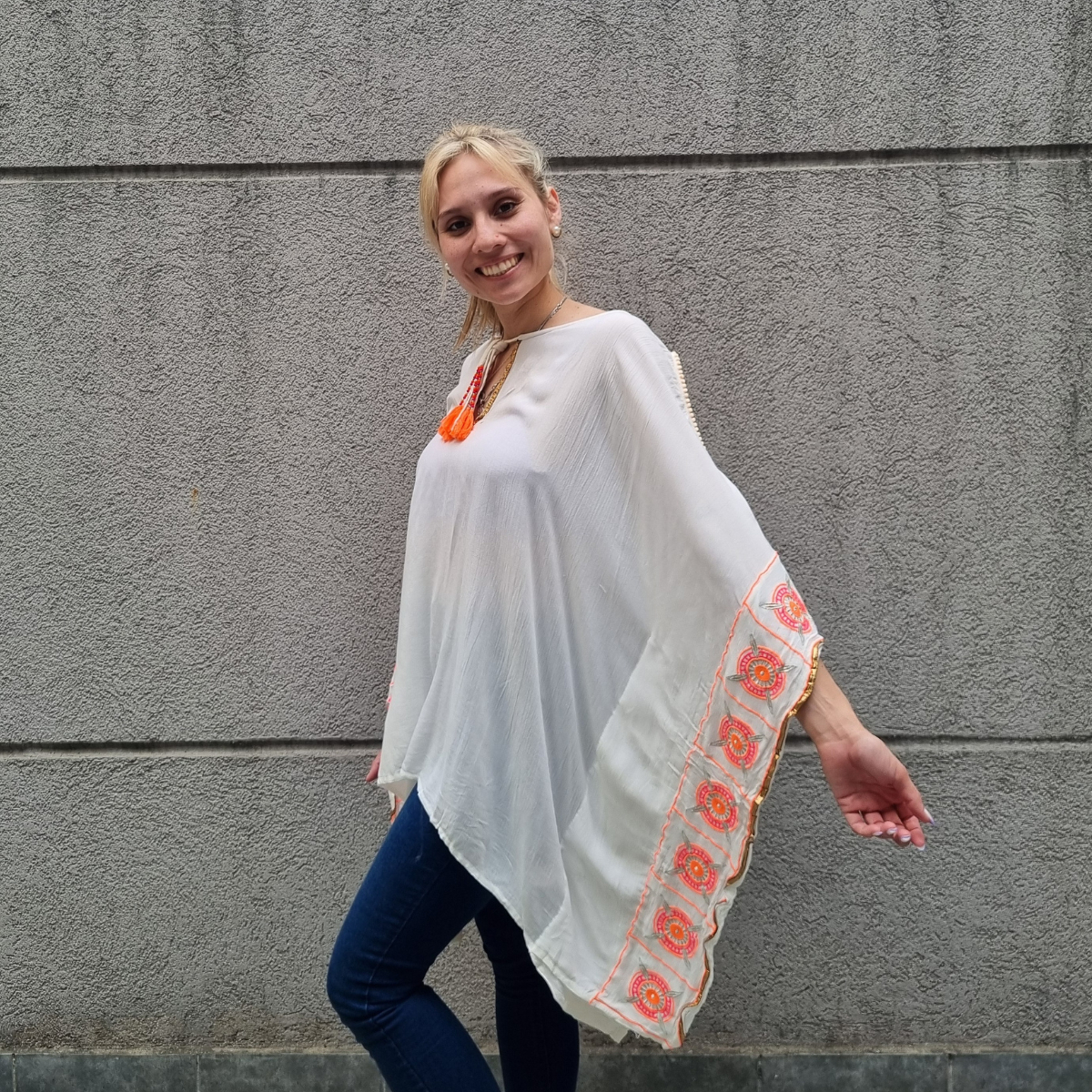 Blusa Poncho Bambula Bordada Talle Grande Importada - Imagen 14