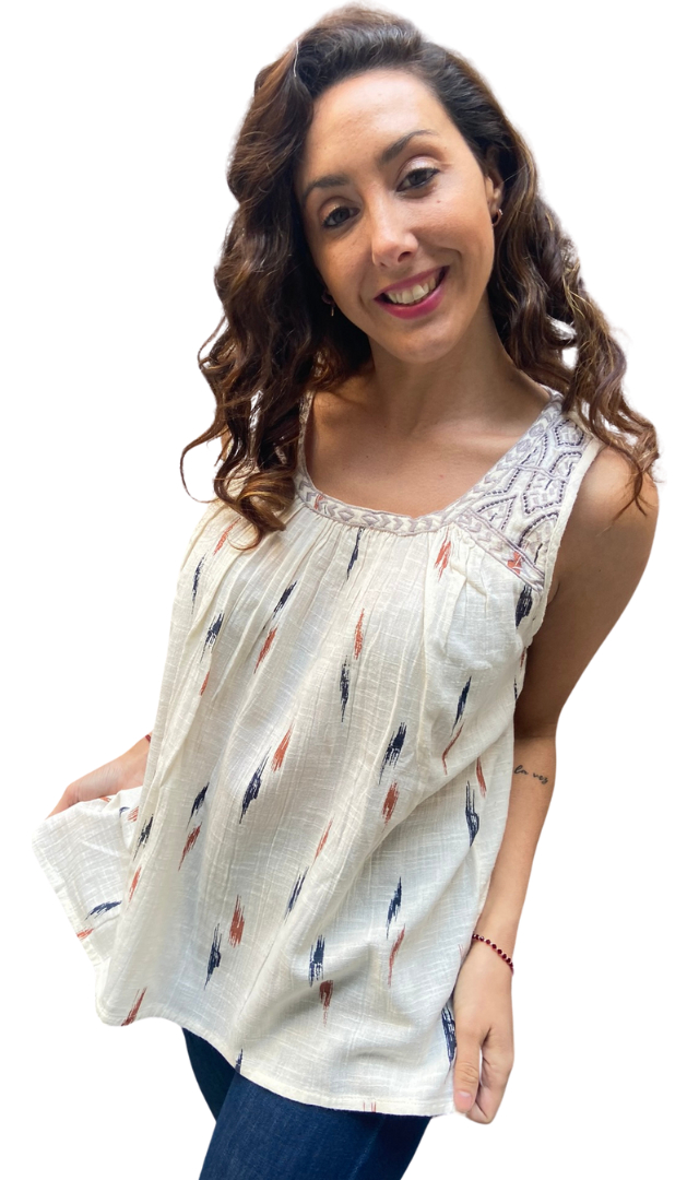 Blusa Remera Manga Corta Algodon Bordada Amplia - Imagen 2