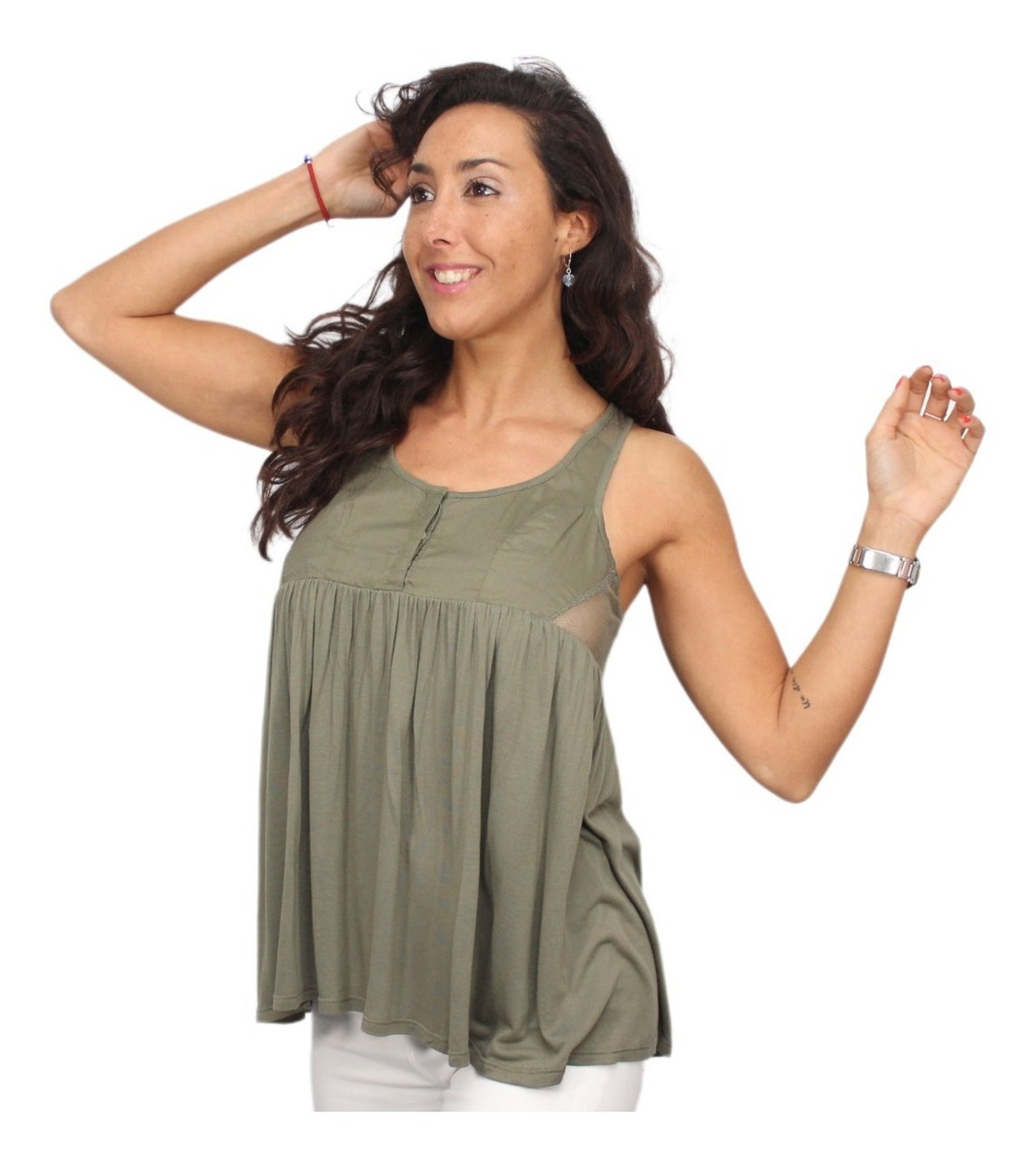 Musculosa Lisa Red Botones Amplia Importada - Imagen 5