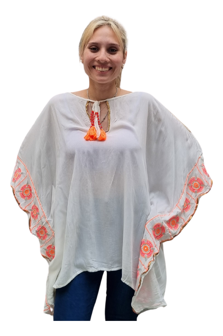 Blusa Poncho Bambula Bordada Talle Grande Importada - Imagen 11