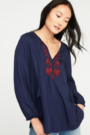 Blusa Old Navy Azul C/bordados Bordo Viscos M/l Y T. Grande