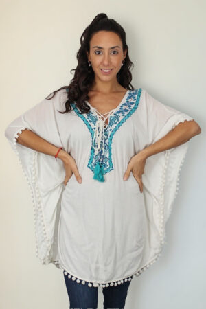 Blusa Poncho Bambula Bordada Talle Grande Importada