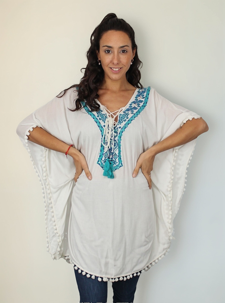 Blusa Poncho Bambula Bordada Talle Grande Importada
