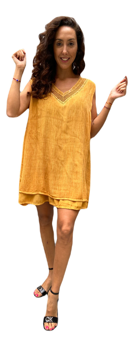 Vestido Puntilla Doble Tela Pigment Talle Grande Importado - Imagen 2