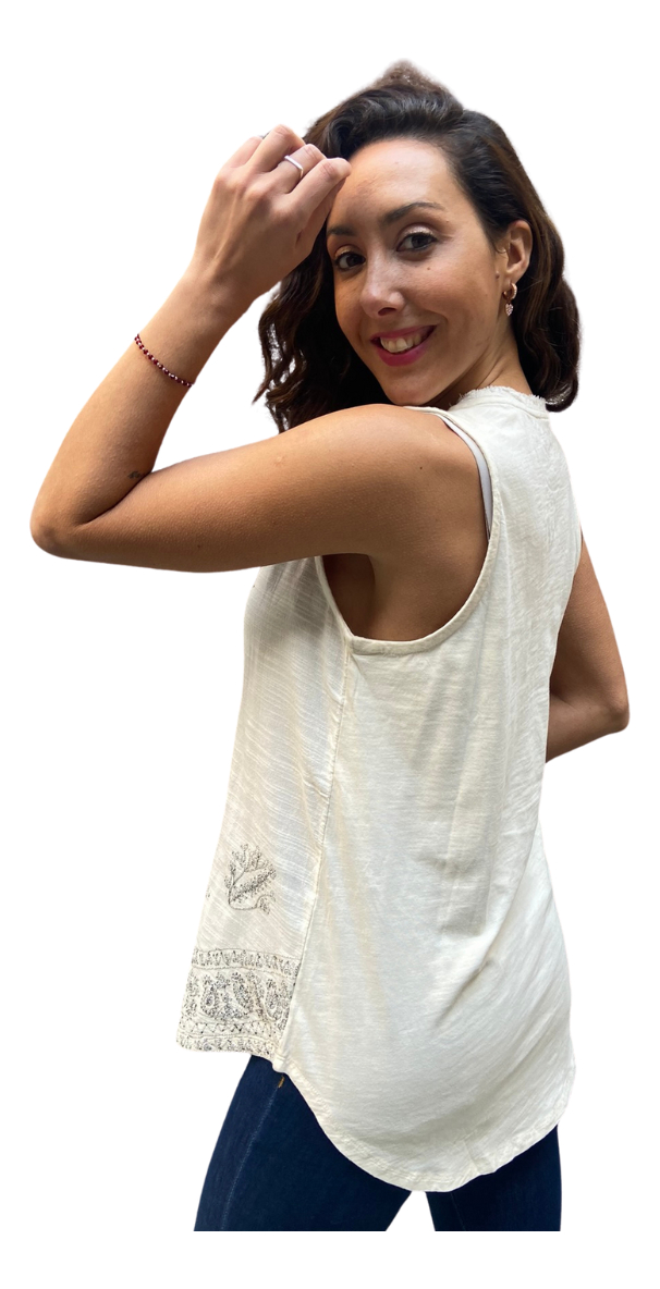 Blusa Remera Manga Corta Algodon Bordada Amplia - Imagen 8