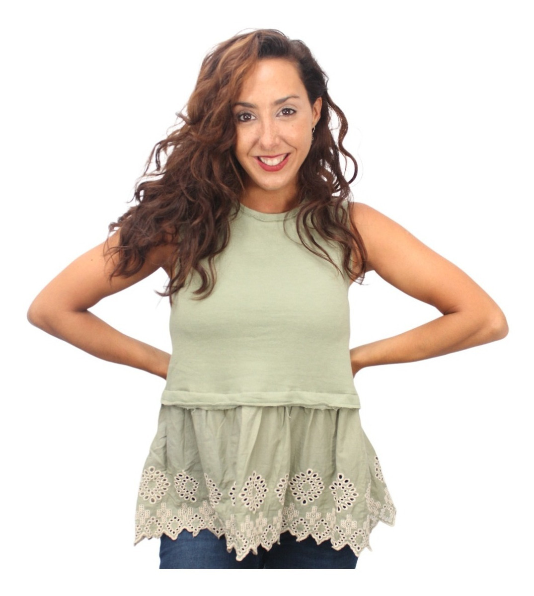 Musculosa Broderie Volados Algodon Importada - Imagen 4