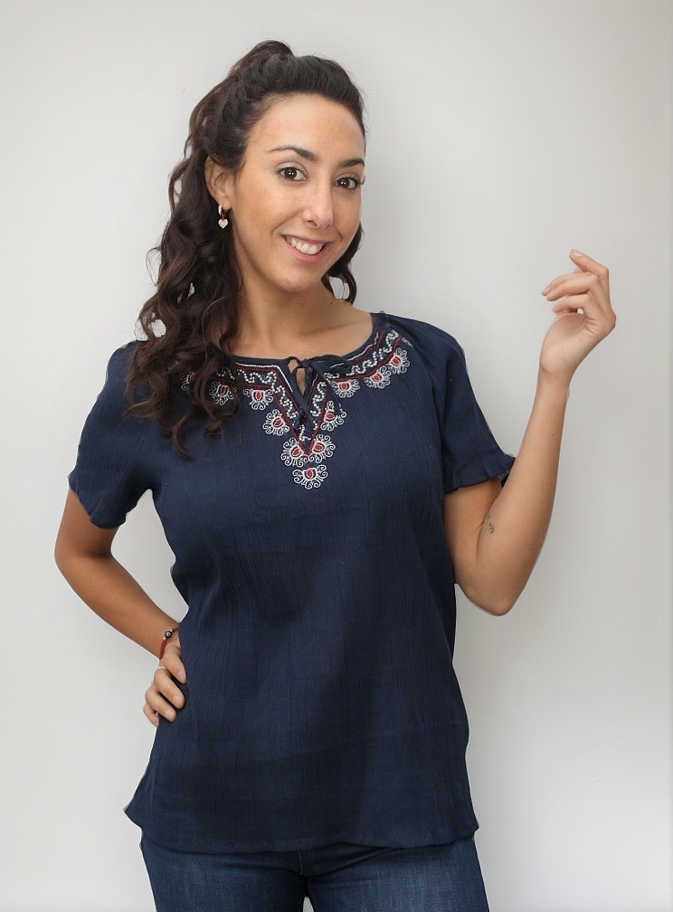 Blusa Bambula Bordada Con Cordon Amplia Importada - Imagen 5