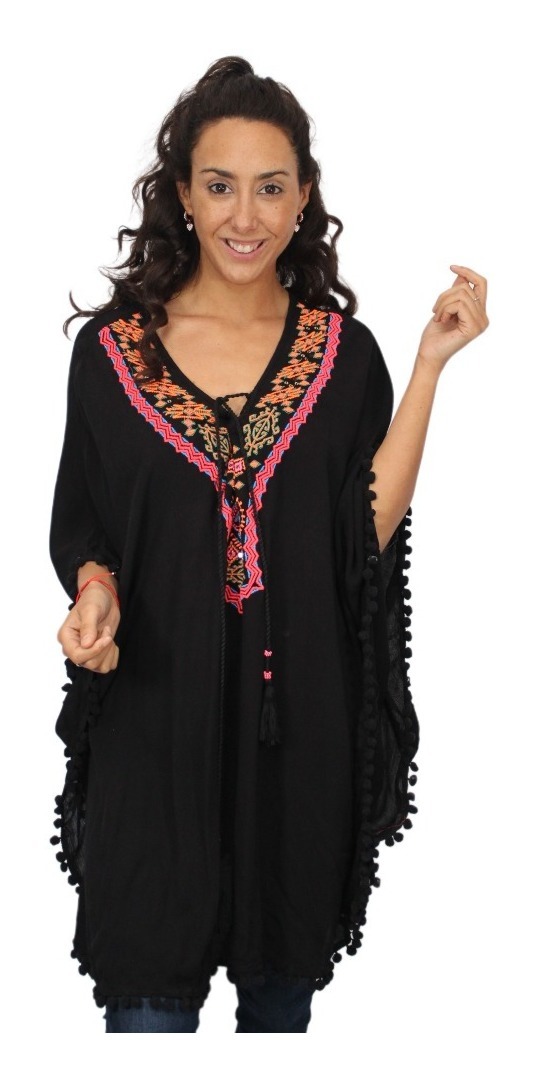 Blusa Poncho Bambula Bordada Talle Grande Importada - Imagen 8