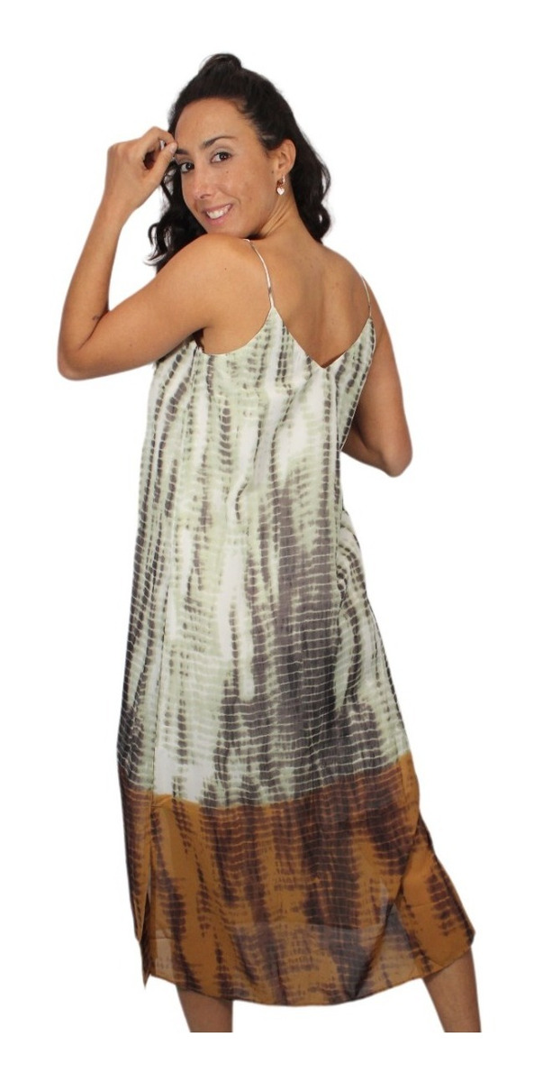 Vestido Gasa Largo Print Detalles Dorados Fiesta - Imagen 5