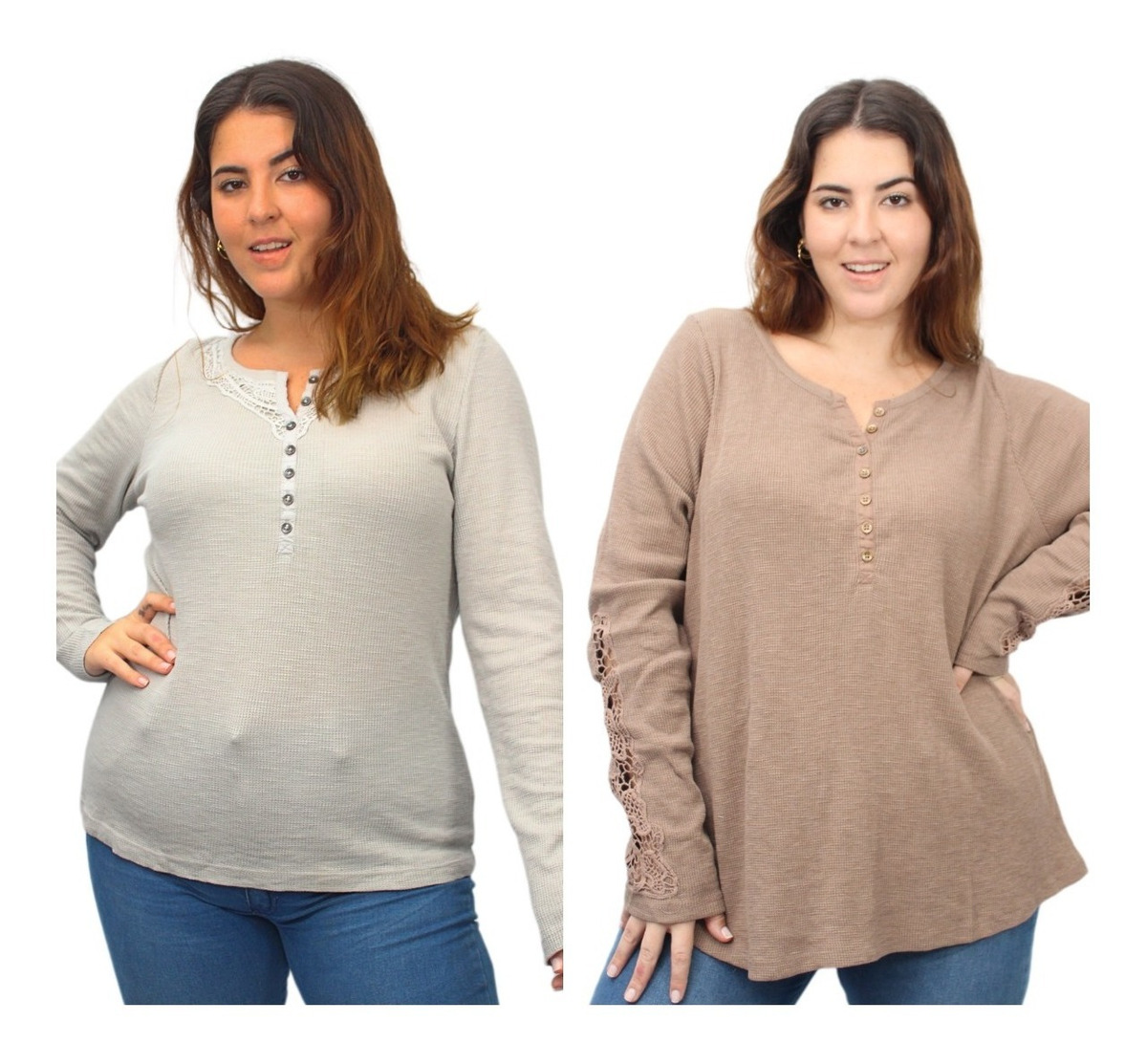 Blusa Remera Sonoma Botones Detalles Encaje T. Grande Import - Imagen 20