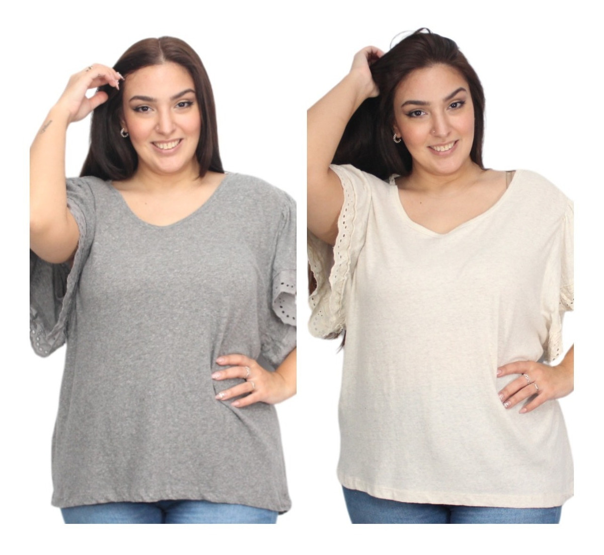 Remera Lisa Broderie Algodon Corta Talle Grande Importada - Imagen 5