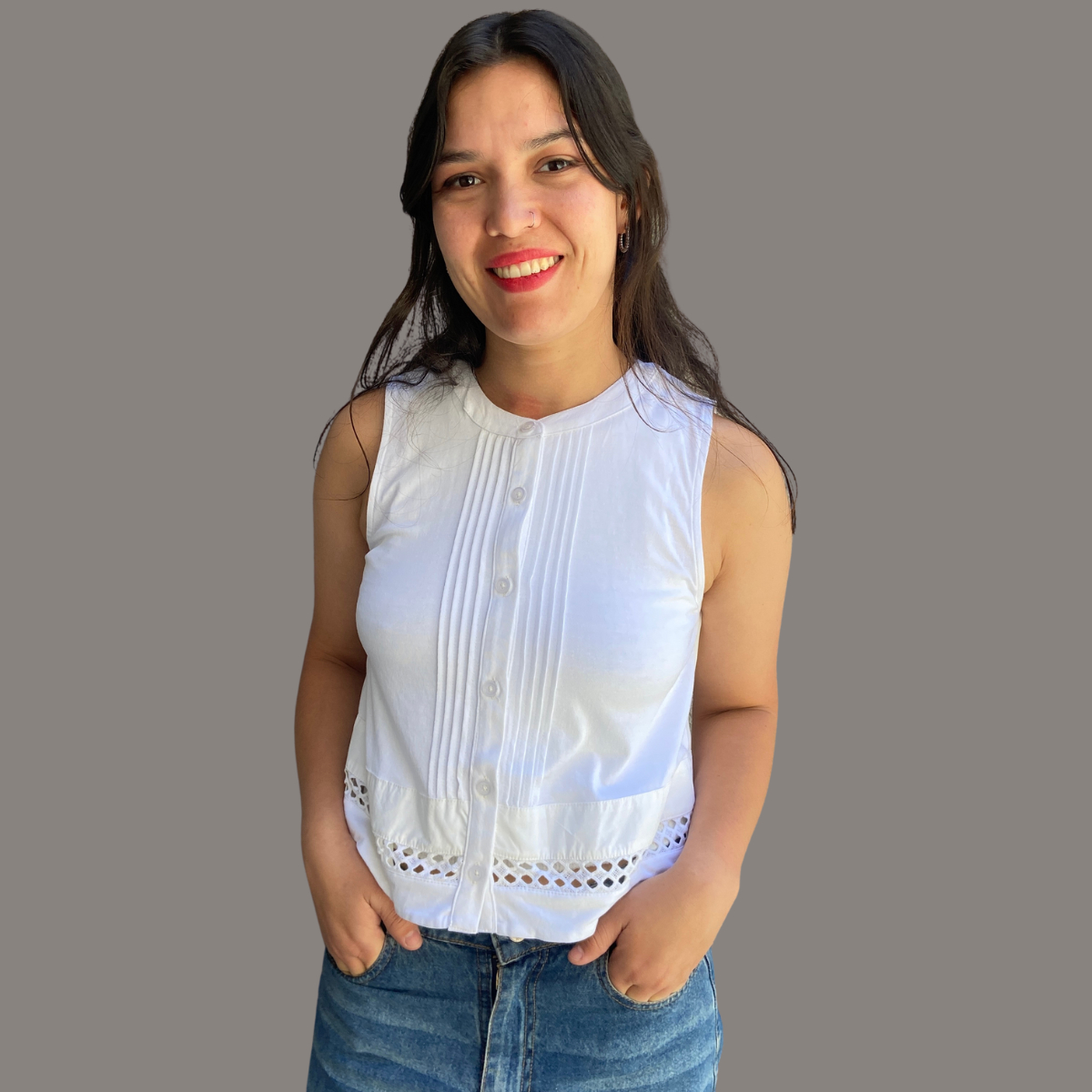 Blusa Bambula Panel Print Detalles Puntilla Amplia Importada - Imagen 18