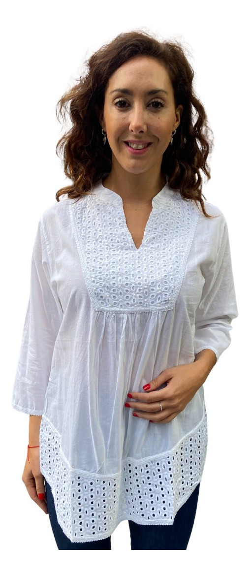 Blusa Blanca Algodon Batista Hindu Bordada v/modelos - Imagen 11