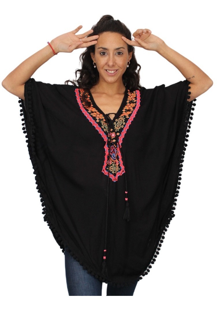 Blusa Poncho Bambula Bordada Talle Grande Importada - Imagen 9