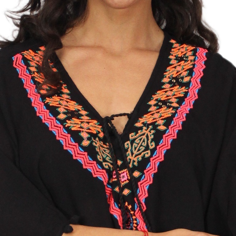 Blusa Poncho Bambula Bordada Talle Grande Importada - Imagen 7