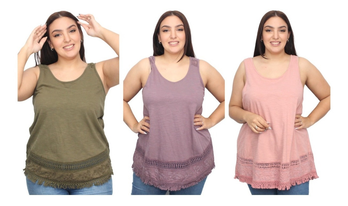 Musculosa Lisa Basica Flecos Broderie Talle Grande Importada - Imagen 9