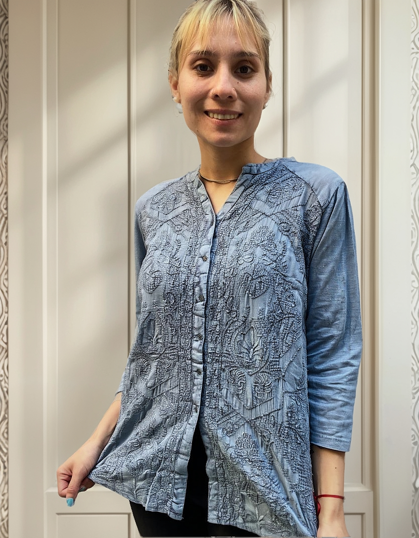 Camisa Rapsodia Stonewash Bordado Perlas Importado - Imagen 5