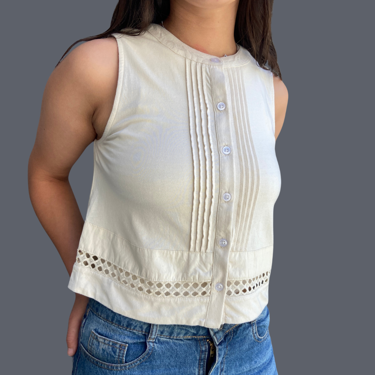 Blusa Bambula Panel Print Detalles Puntilla Amplia Importada - Imagen 13