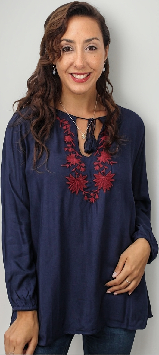 Blusa Old Navy Azul C/bordados Bordo Viscos M/l Y T. Grande - Imagen 2