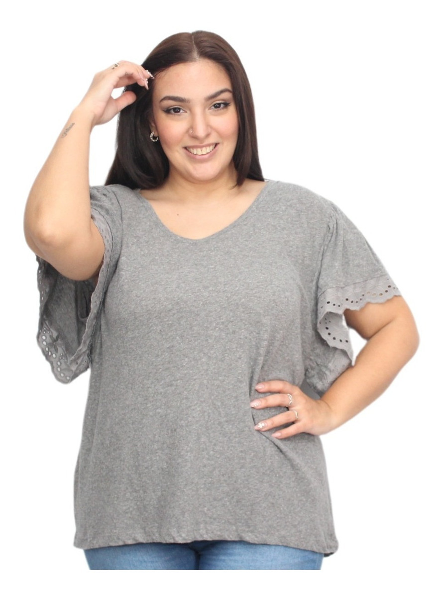 Remera Lisa Broderie Algodon Corta Talle Grande Importada - Imagen 3