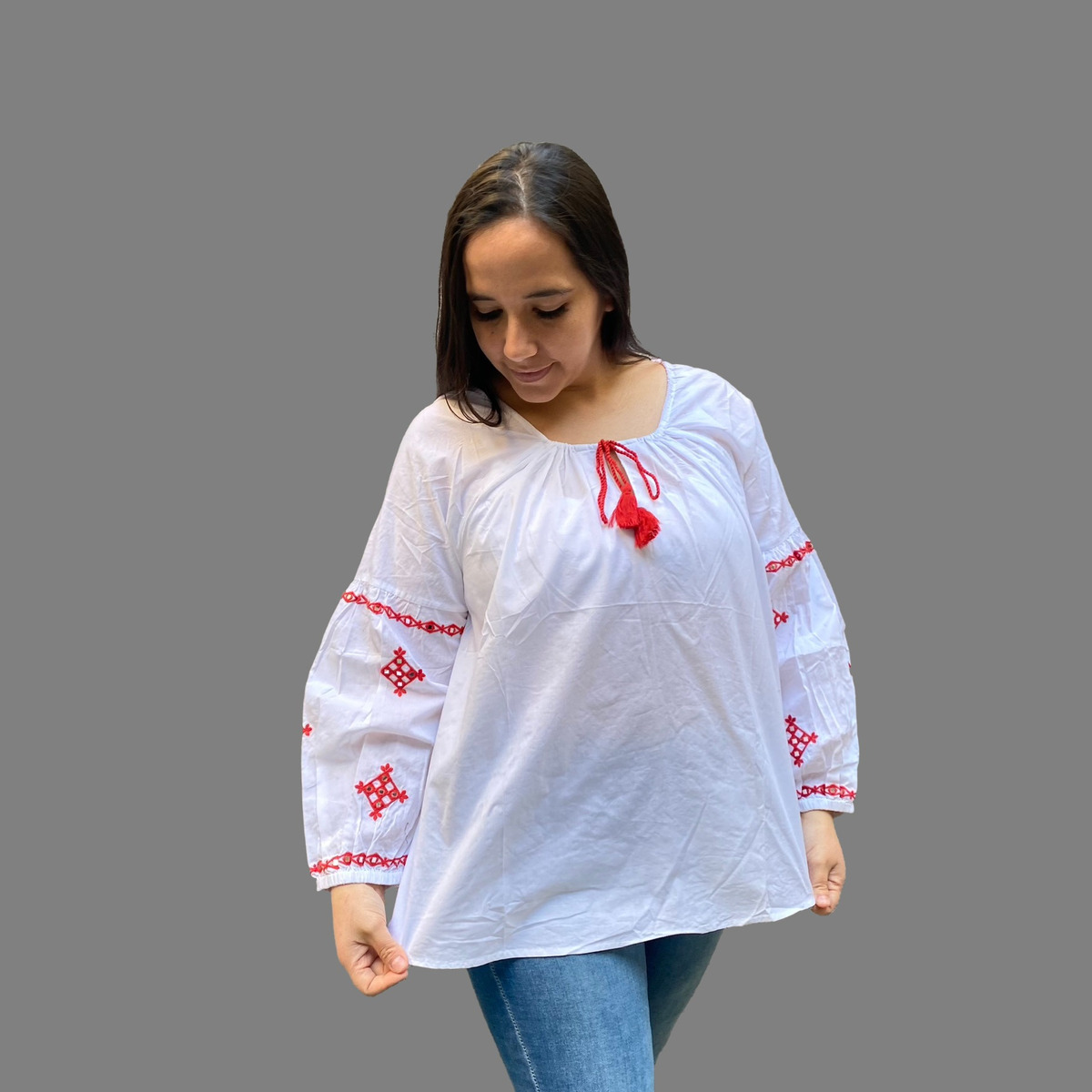 Blusa Camisa Blanca Algodon Hindu Bordada - Imagen 2