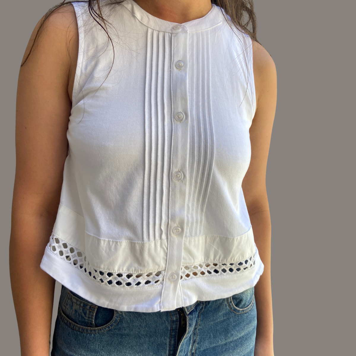 Blusa Bambula Panel Print Detalles Puntilla Amplia Importada - Imagen 20