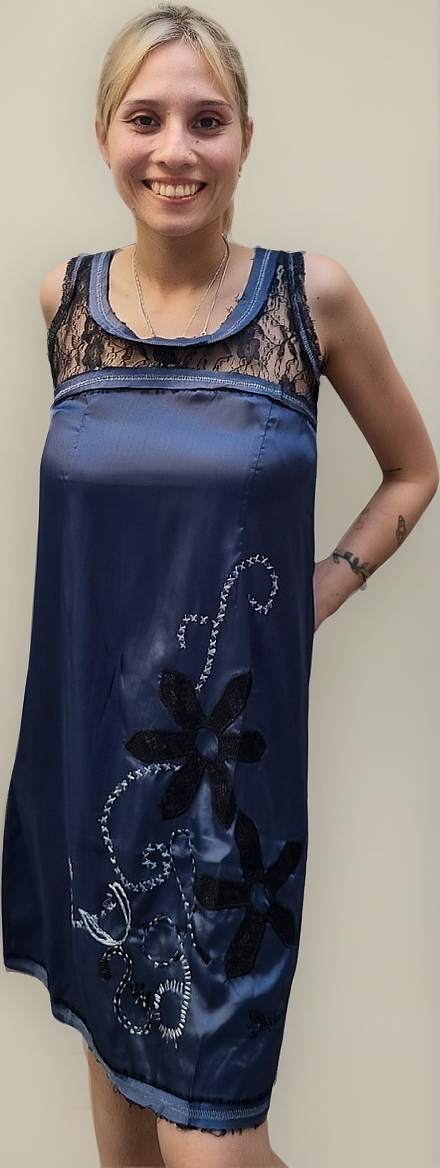 Vestido Desigual Seda Encaje Bordado Lentejuelas Importado